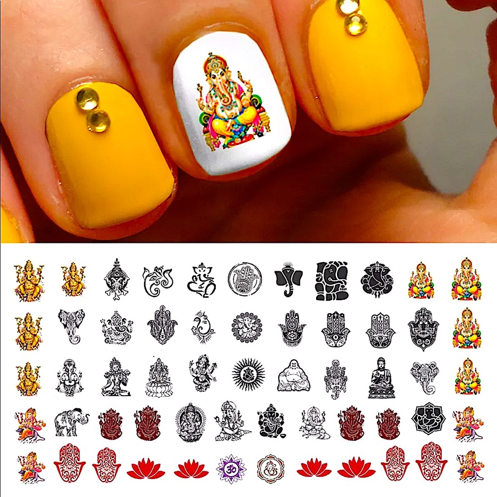💌BO/GO$6 Ganesha Woman Hindu Meditation Indian Nail Art Waterslide Decals
